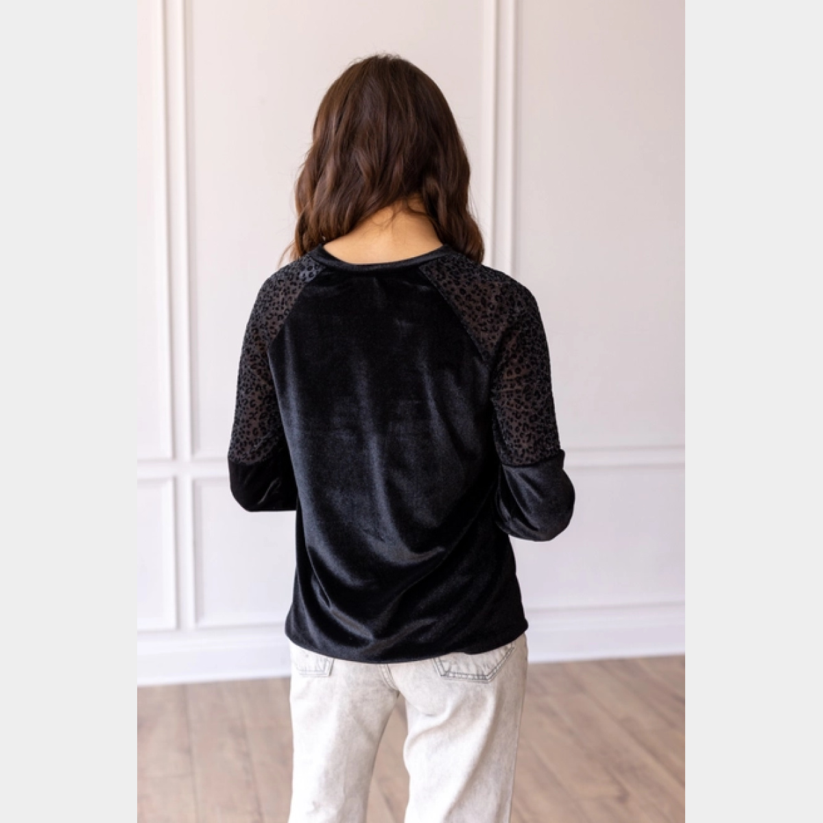 Black Velvet Top with Burnout Leopard Details