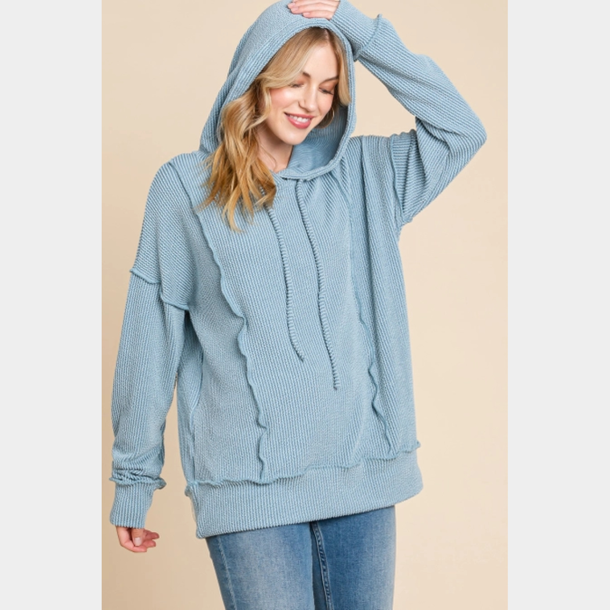 Blue Solid Ribbed Hoodie - Dash Outfitters