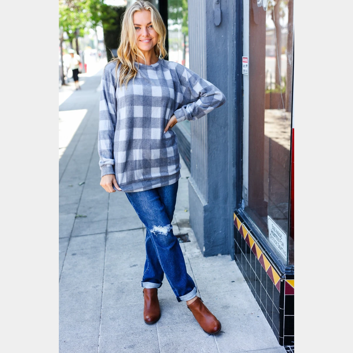 Brushed Hacci Plaid Top - Dash Outfitters