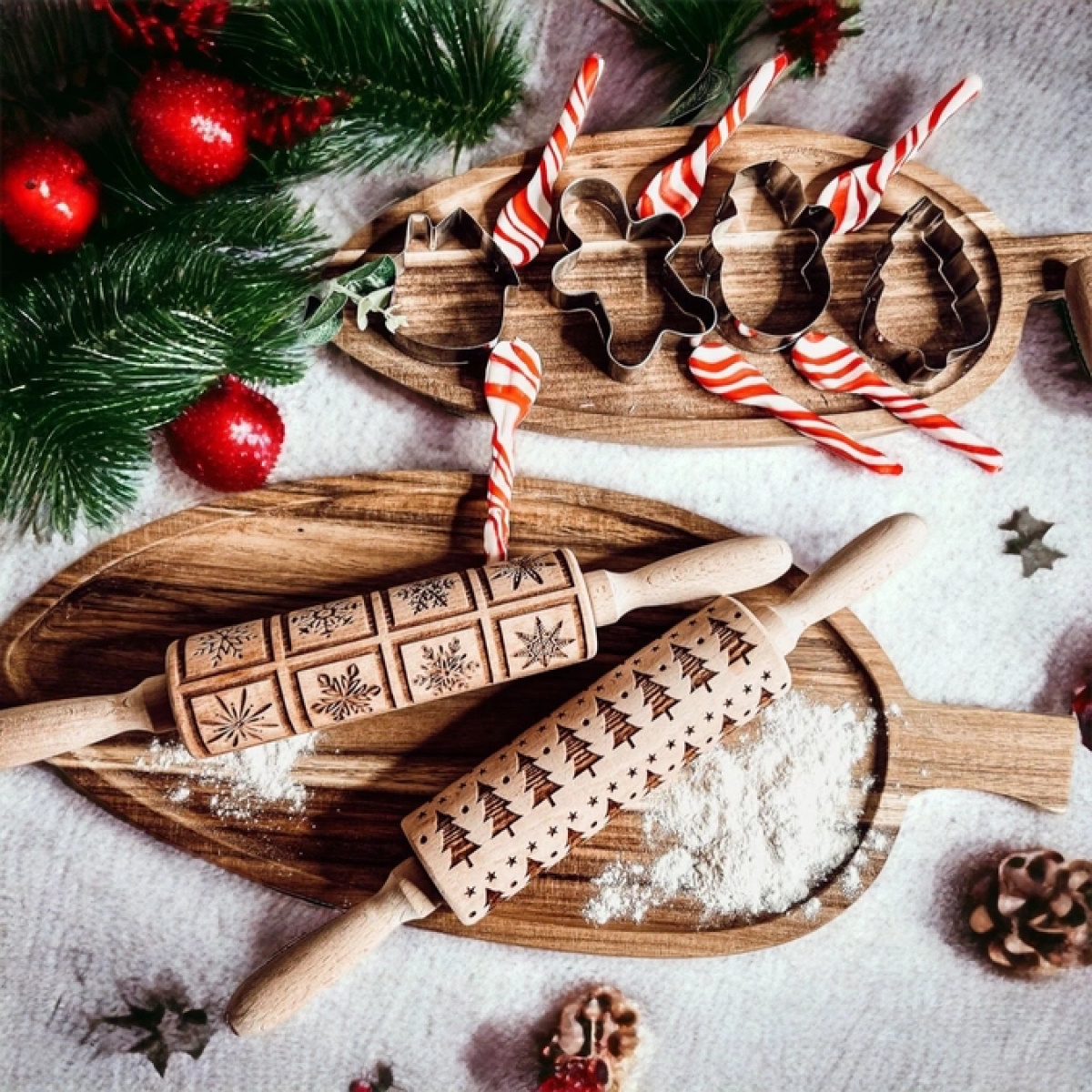 Christmas Tree Cookie Wood Rolling Pin