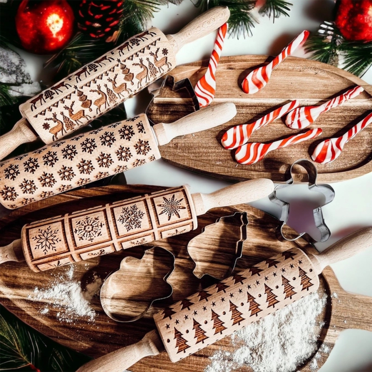 Christmas Tree Cookie Wood Rolling Pin