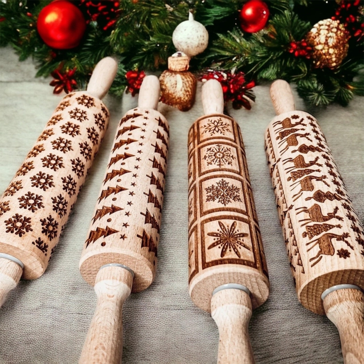 Christmas Tree Cookie Wood Rolling Pin