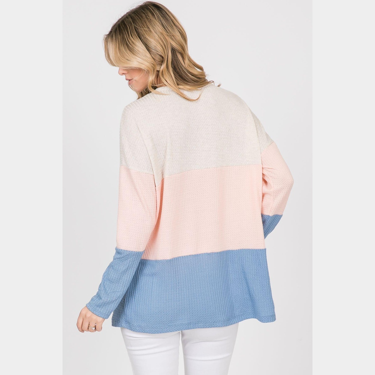 Color block waffle top with long sleeves