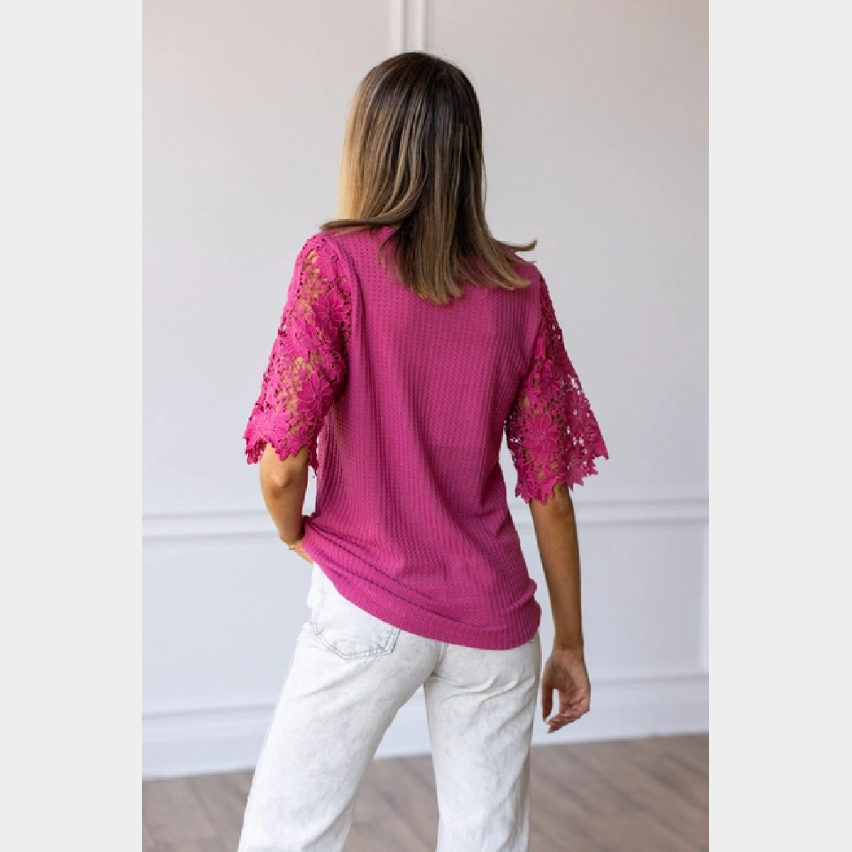 Garden Romance Waffle Knit Top in Pink