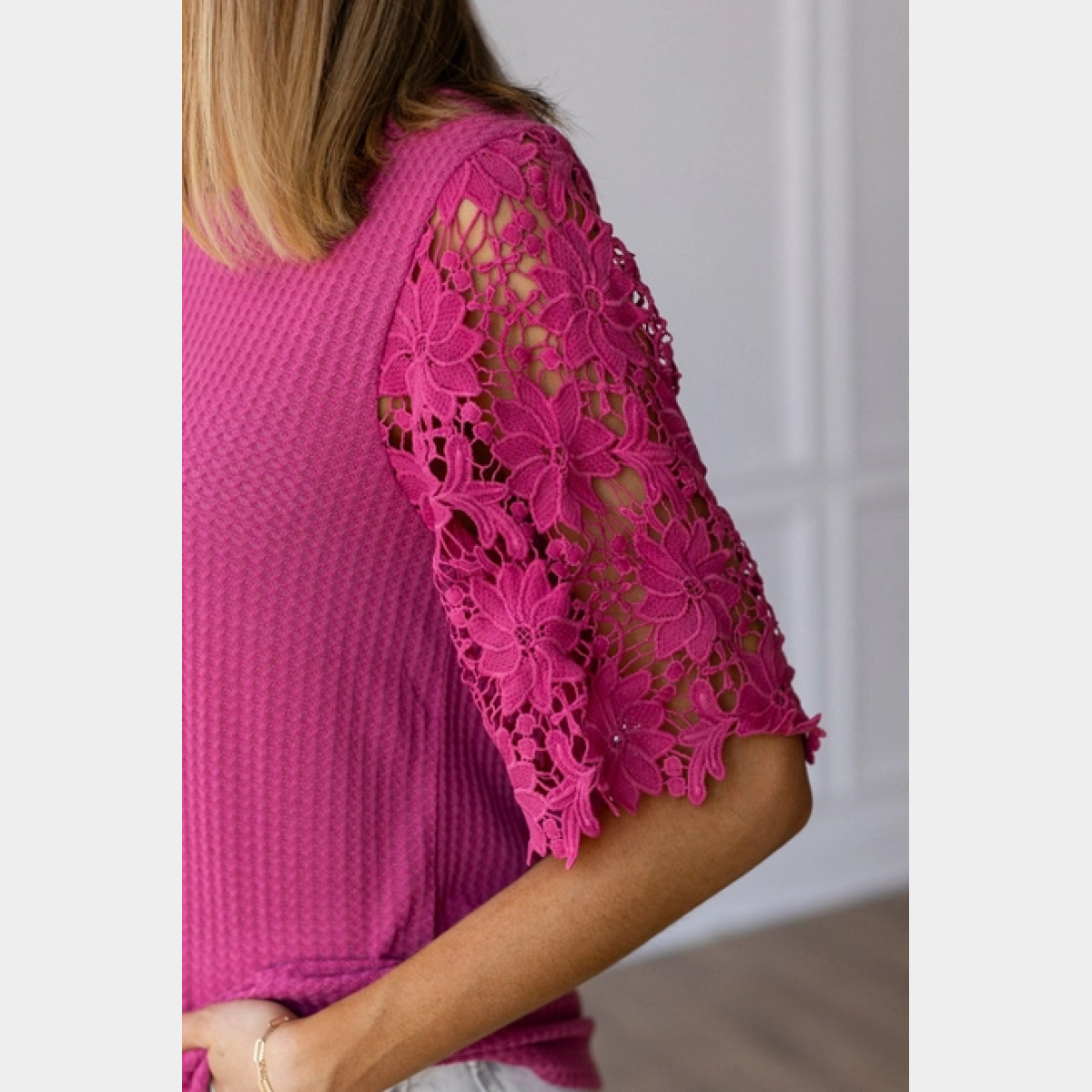 Garden Romance Waffle Knit Top in Pink