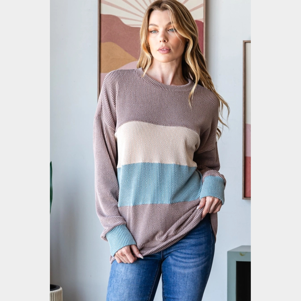 Mocha Color Block Striped Top - Dash Outfitters