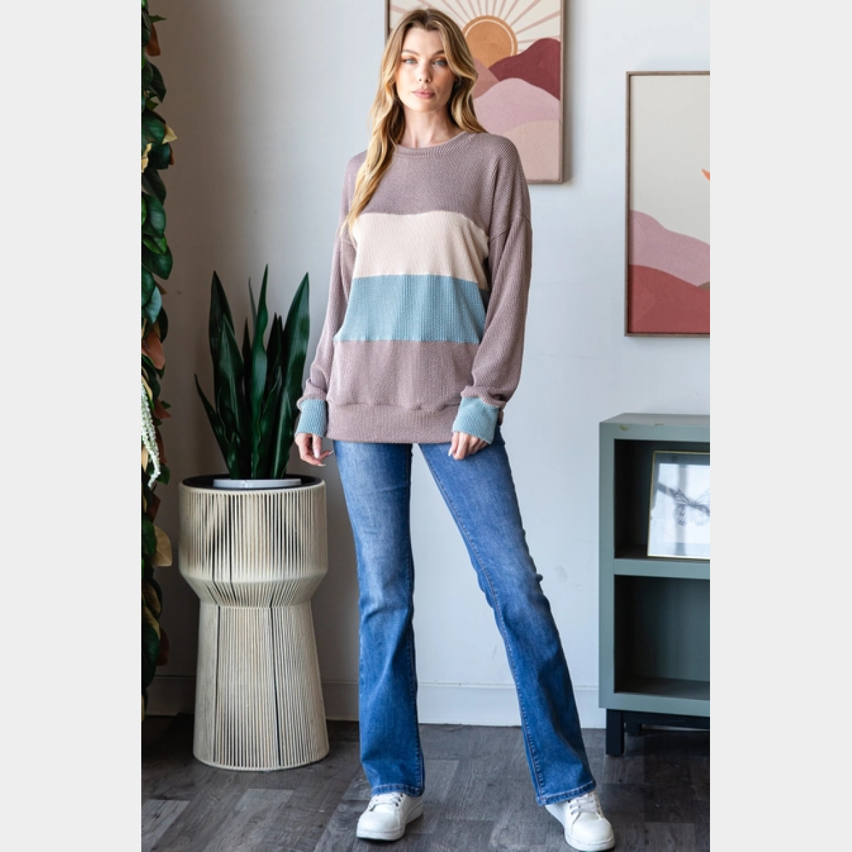 Mocha Color Block Striped Top - Dash Outfitters