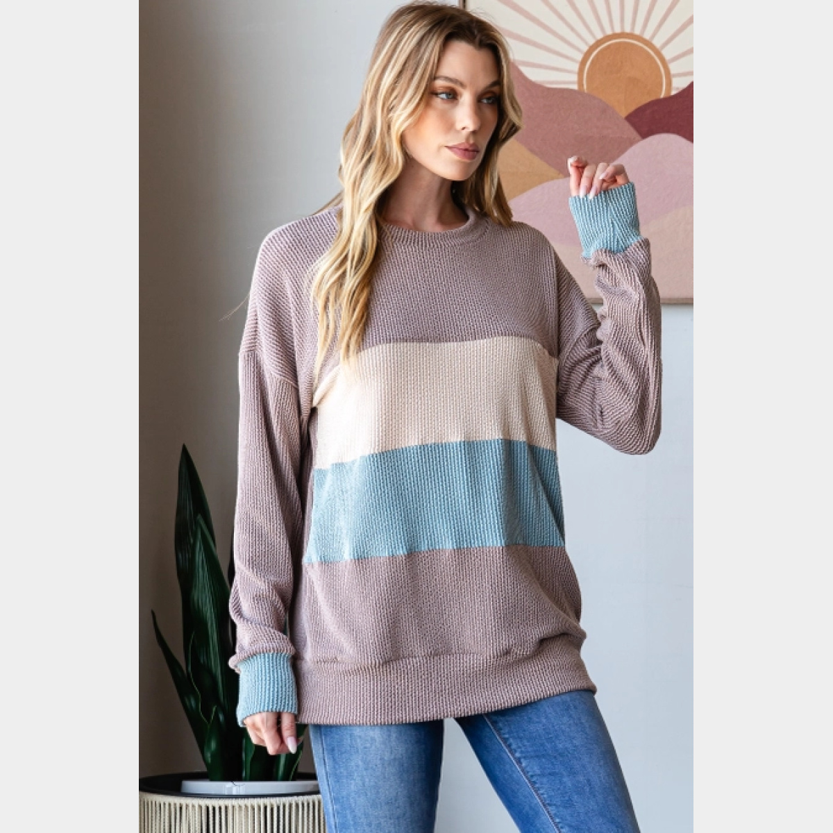 Mocha Color Block Striped Top - Dash Outfitters