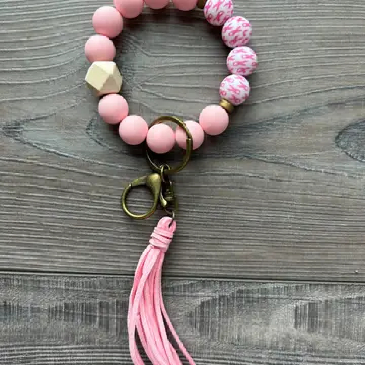 October Breast Cancer Awareness Pink Ribbon Beaded Wristlet - Dash Outfitters