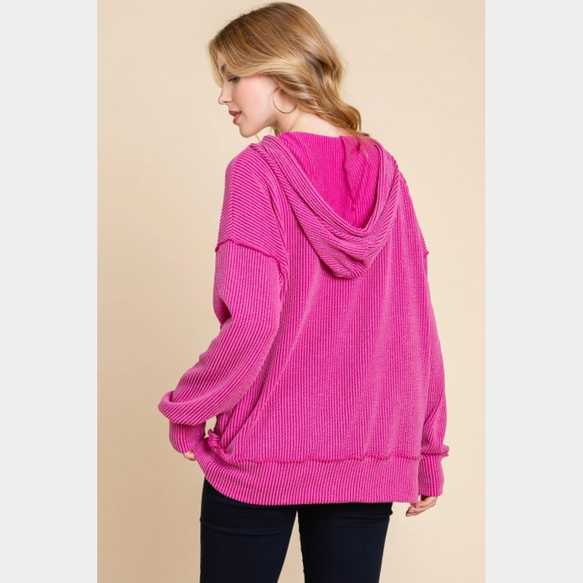 Pink Solid Ribbed Hoodie - Dash Outfitters