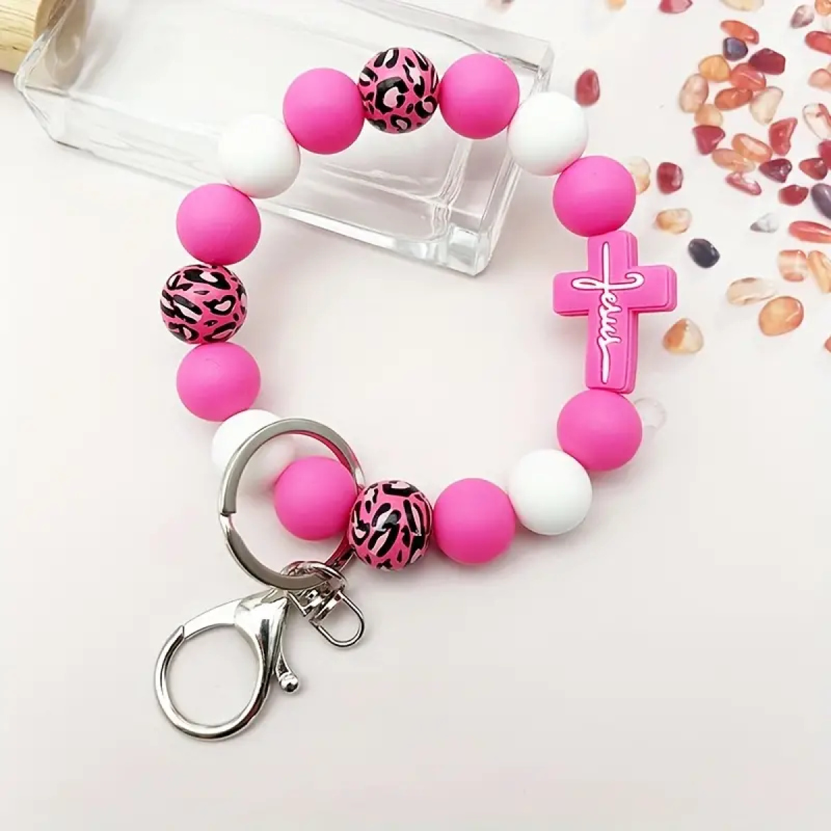 Rose Leopard Print Faith Charm Wristlet