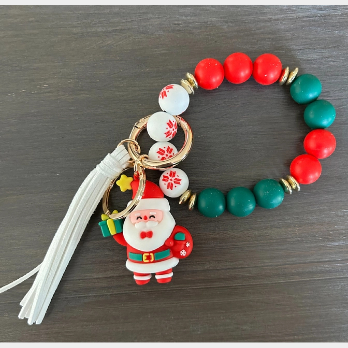 Santa Clause - Christmas time Silicone Beaded Keychain with Charm - Dash Outfitters