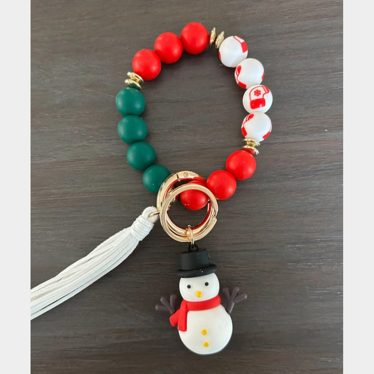 Snowman - Christmas time Silicone Beaded Keychain with Charm - Dash Outfitters