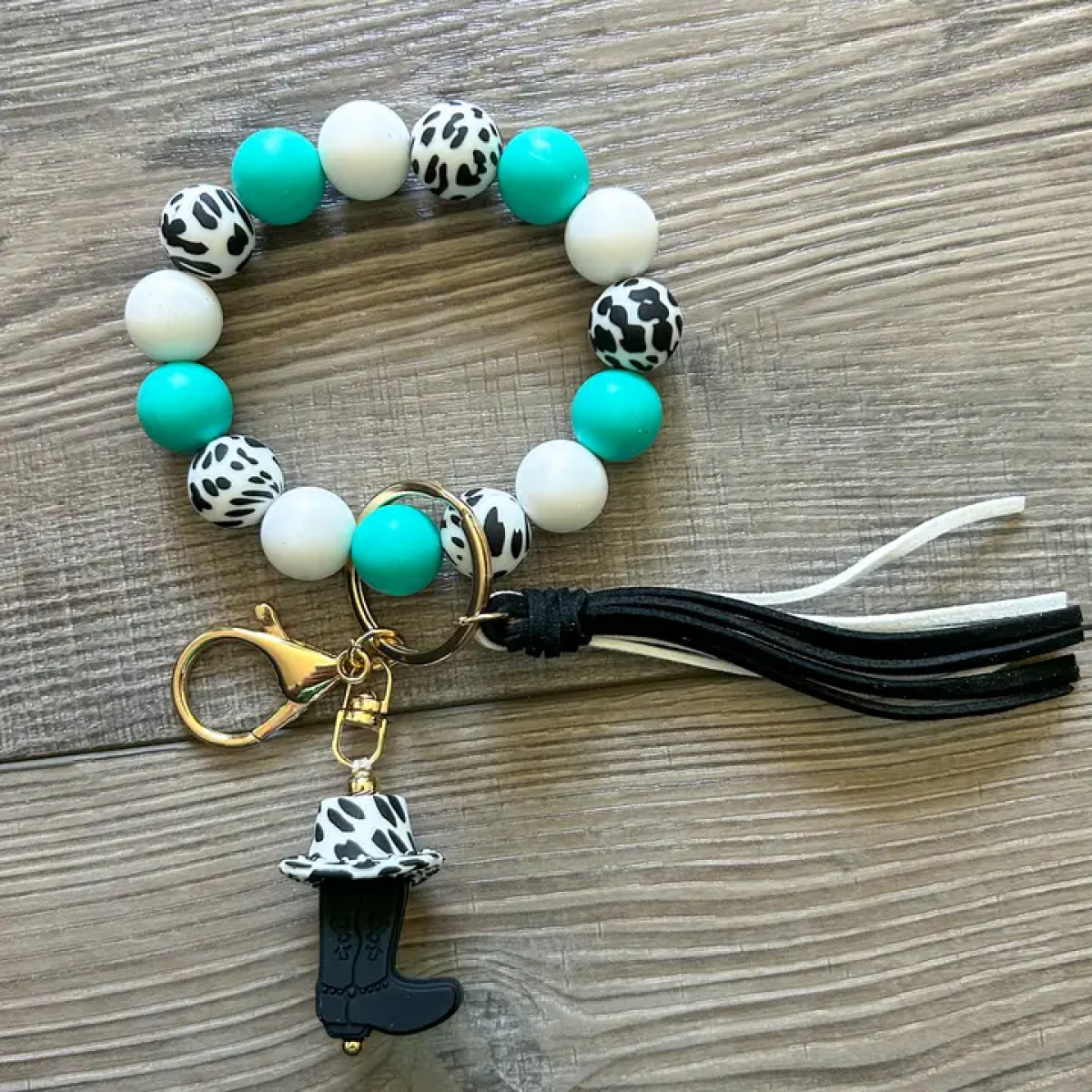 Teal - Hat and Boot Silicone Beaded Western Wristlet Keychain - Dash Outfitters