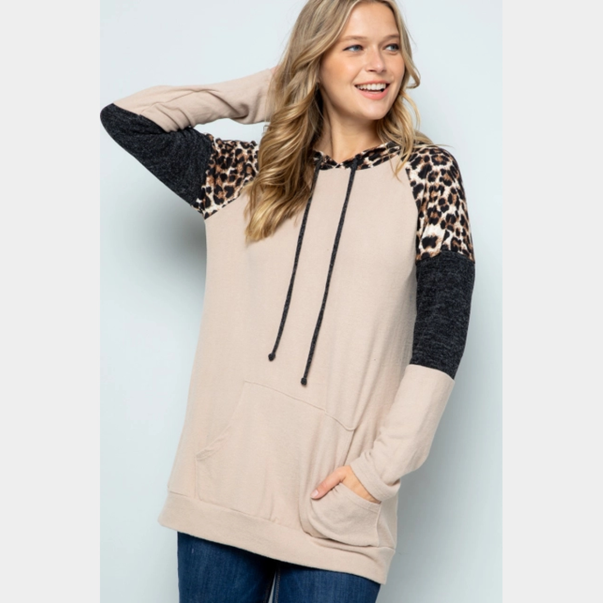 Taupe Perfect Color Block Hoodie