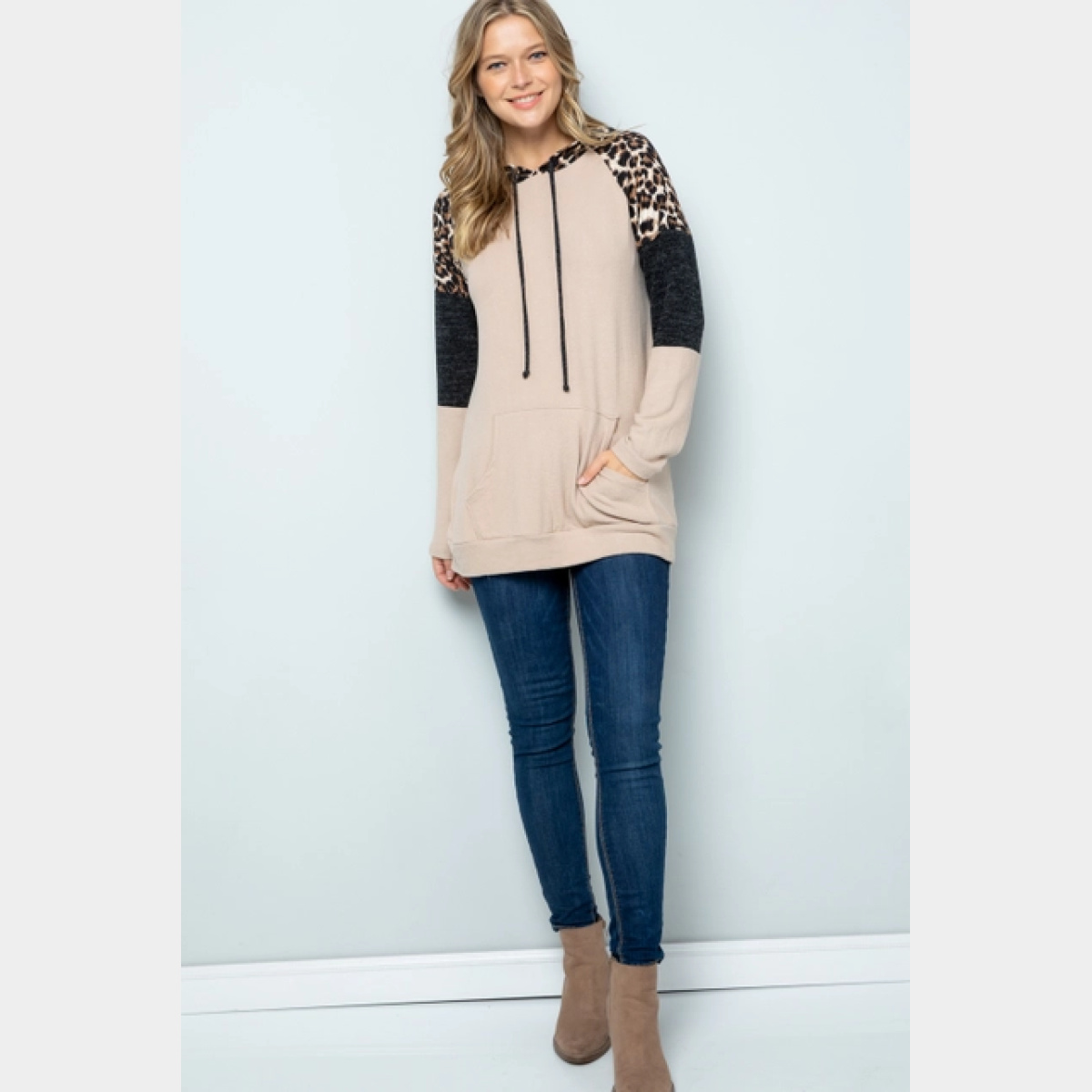 Taupe Perfect Color Block Hoodie