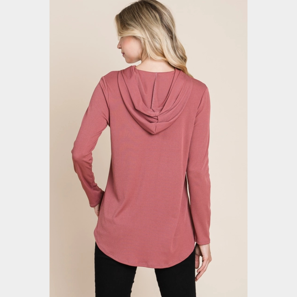 Casual Rib Hooded Top