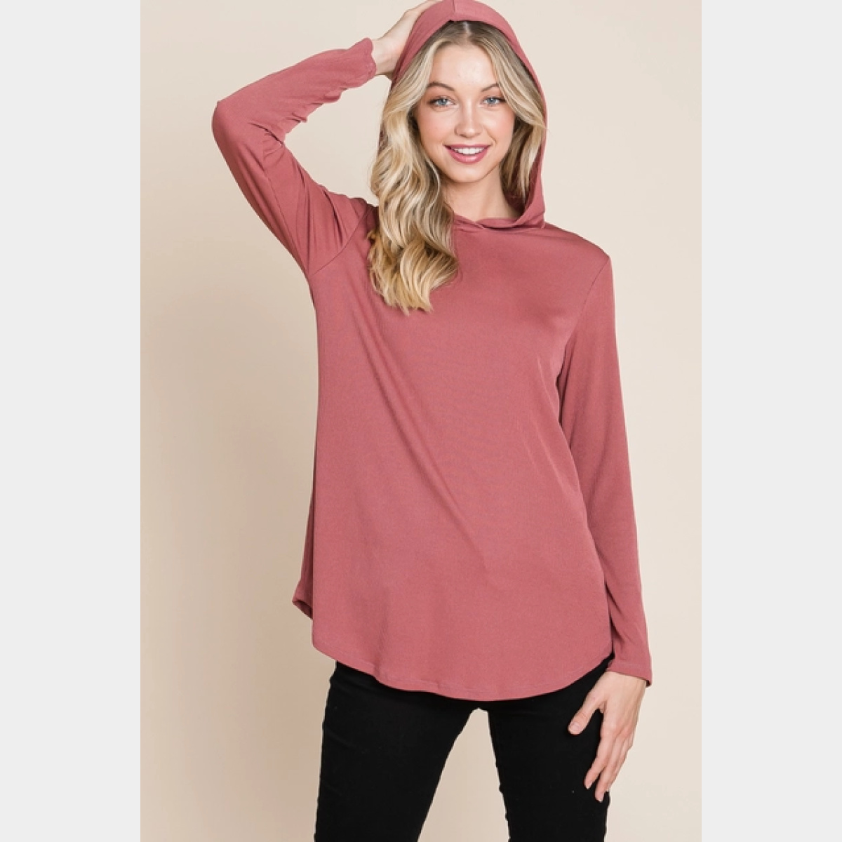 Casual Rib Hooded Top