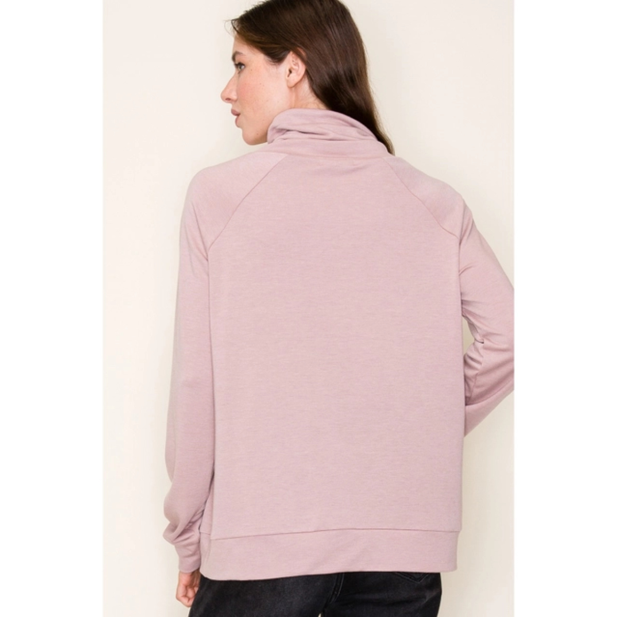 Dusty Rose Drawstring Cowl Neck Long Sleeve French Terry Top