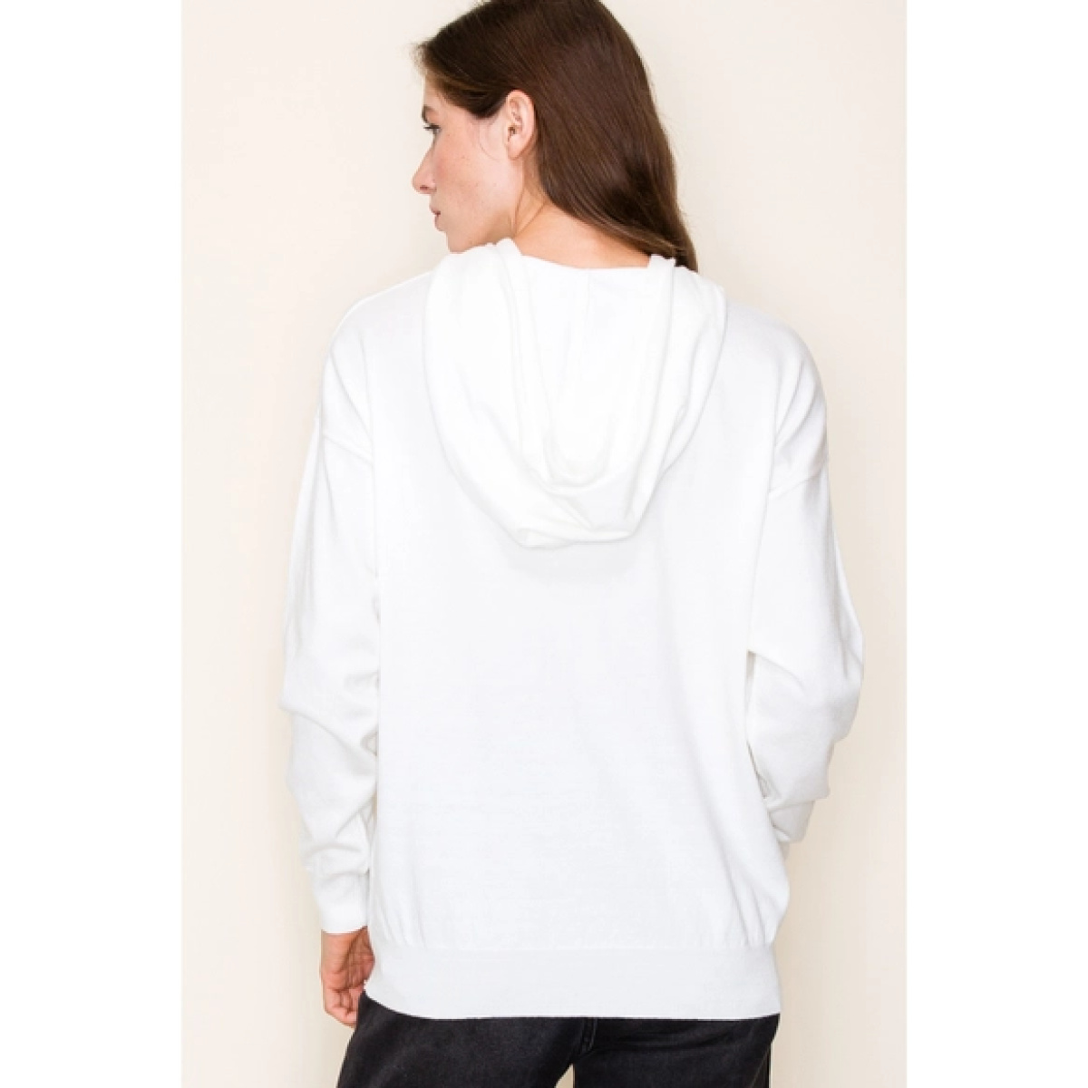 Drawstring Neck Long Sleeve Light Hoodie Sweater