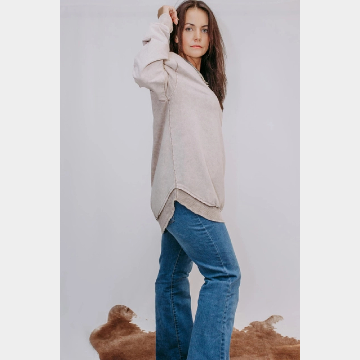 Light Brown Basic Acid Washed Sweatshirt