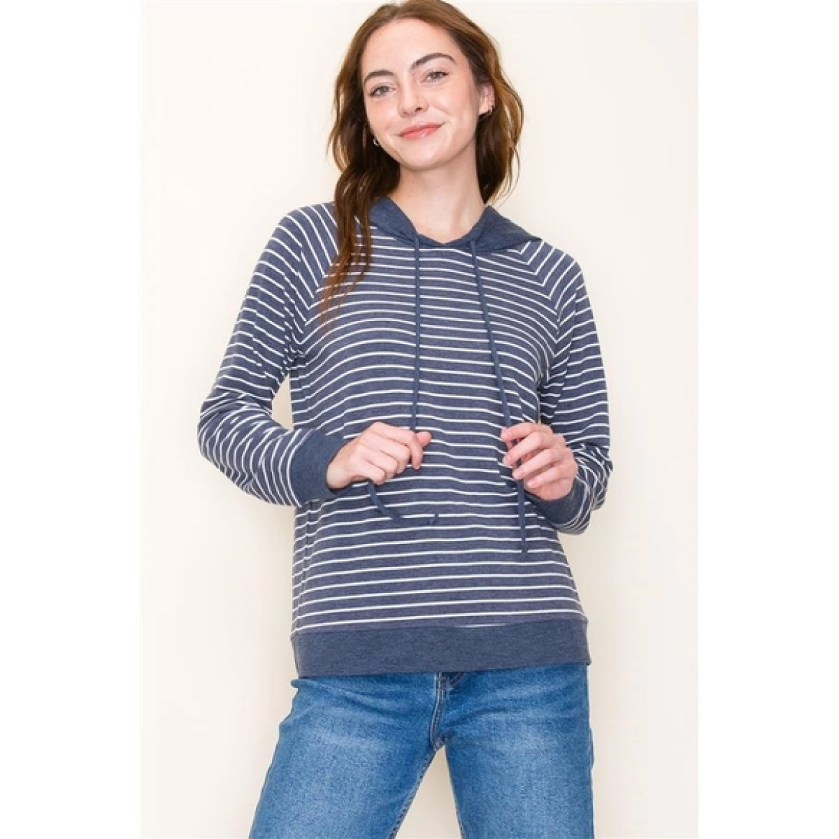 Drawstring Long Sleeve Colorblock Striped Hoodie