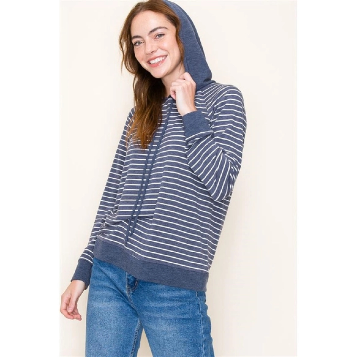 Drawstring Long Sleeve Colorblock Striped Hoodie