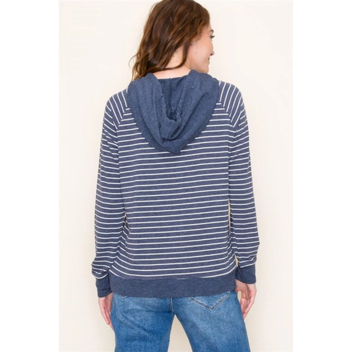 Drawstring Long Sleeve Colorblock Striped Hoodie